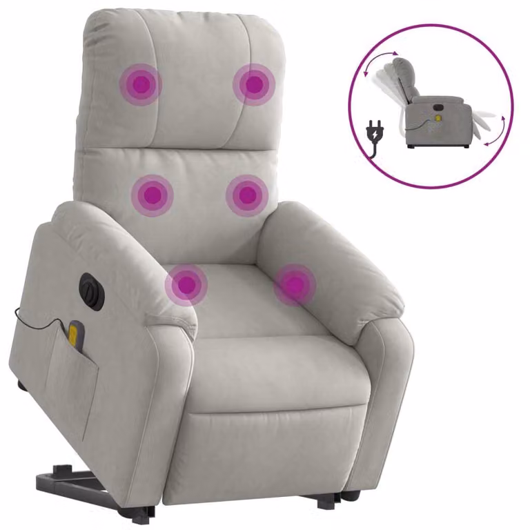 Poltrona a Rialzo Reclinabile Massaggi Grigio Chiaro Microfibra