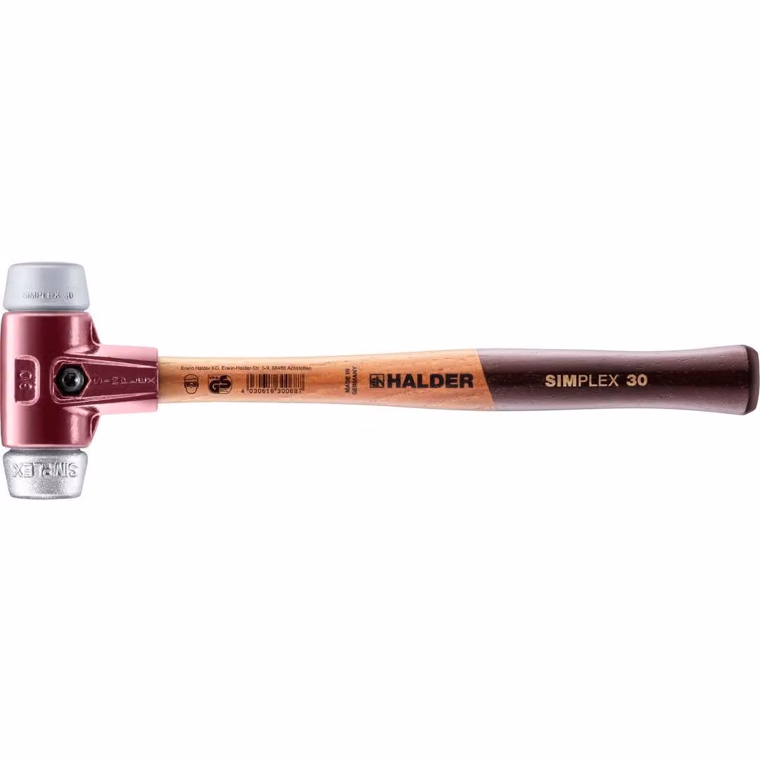 Mazza SIMPLEX soft-face con alloggiamento TE e manico in legno, Ø 30, TPE-mid / metallo morbido