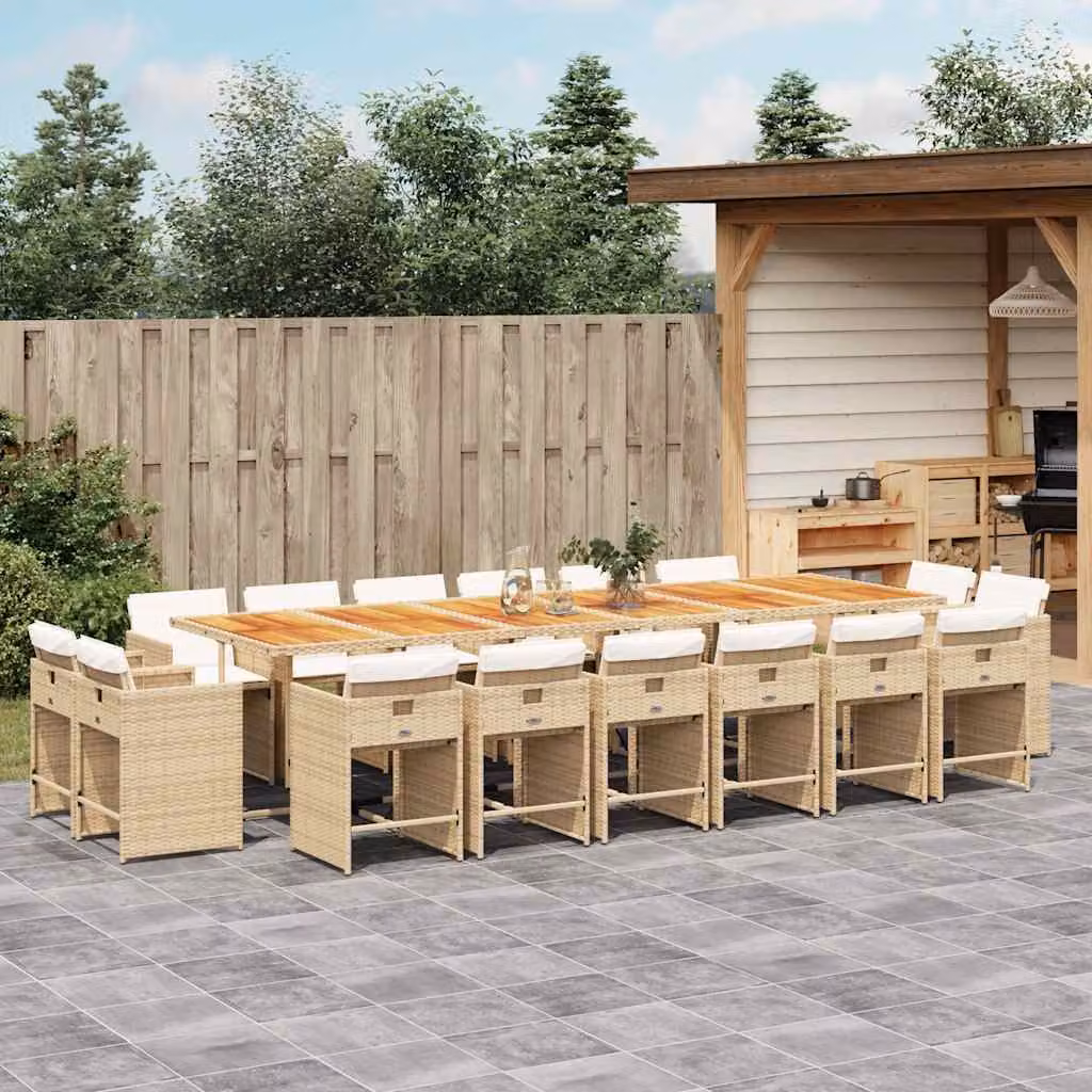 vidaXL Set da Pranzo da Giardino 17 pz in Polyrattan con Cuscini Beige e Legno di Acacia – 1
