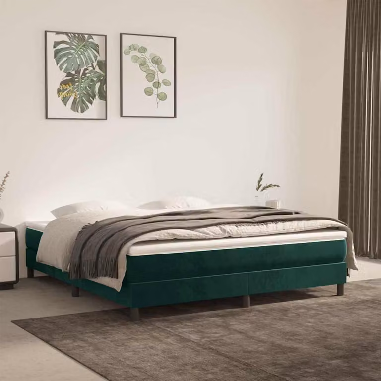 vidaXL Letto Ibrido con Giroletto a Molle e Materasso in Velluto Verde Scuro L: 180 cm, P: 200 cm, H: 203 cm