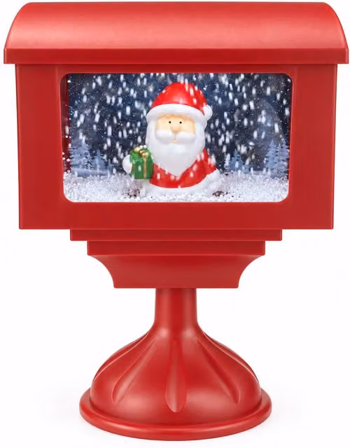 Lampione decorativo natalizio a cassetta postale con effetto neve, luci LED e musica, 2 varianti Babbo Natale o Orsetto, altezza 41 cm, a batterie