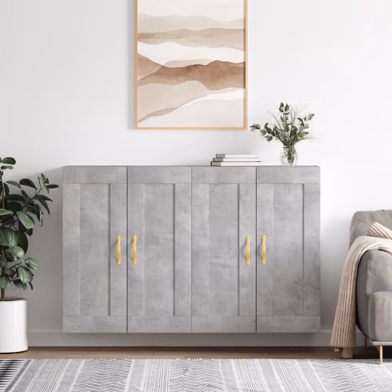Set di 2 armadietti a parete moderni vidaXL in legno e metallo, colore grigio, con ante a battente e ripiani interni, L: 90,0 cm, H: 34,0 cm, P: 69,5 cm