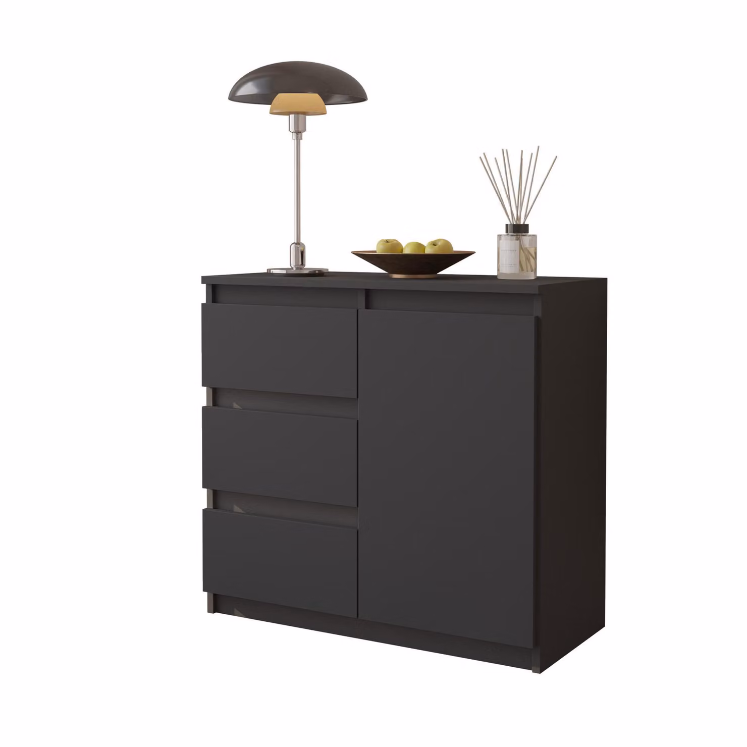 MIKEL - Cassettiera / credenza con 3 cassetti e 1 anta - grigio antracite H75cm L80cm P35cm