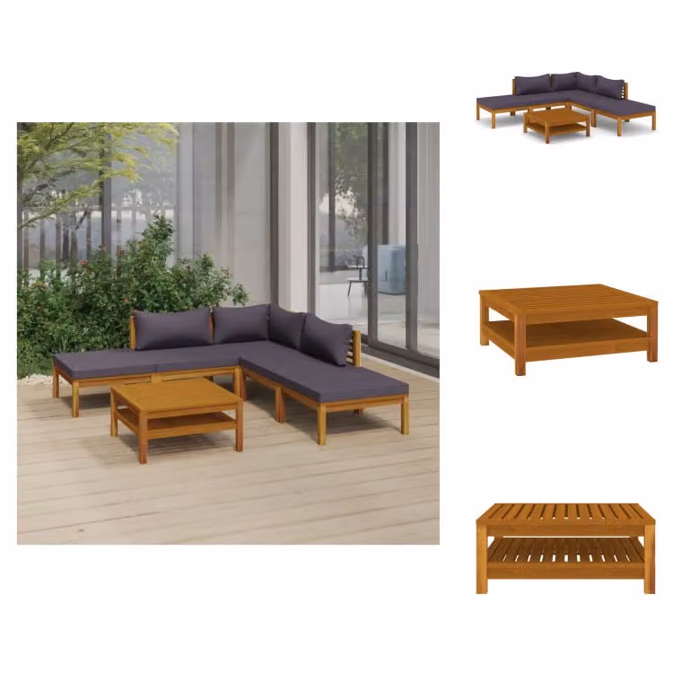 vidaXL Set di 6 pezzi per salotto da giardino con cuscino in legno massiccio di acacia - Set di mobili da giardino