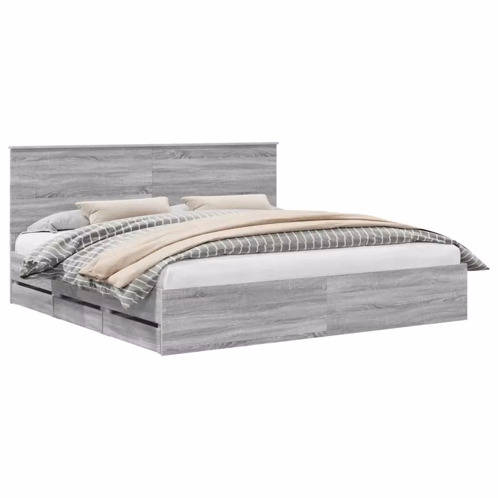 Struttura letto con cassetto vidaXL in legno ingegnerizzato Grigio 200 x 200 cm – 2