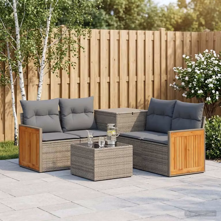 Set di divani da giardino vidaXL a forma di L composto da 6 pezzi con tavolino da caffè, colore grigio e antracite, struttura in metallo e tessuto resistente alle intemperie