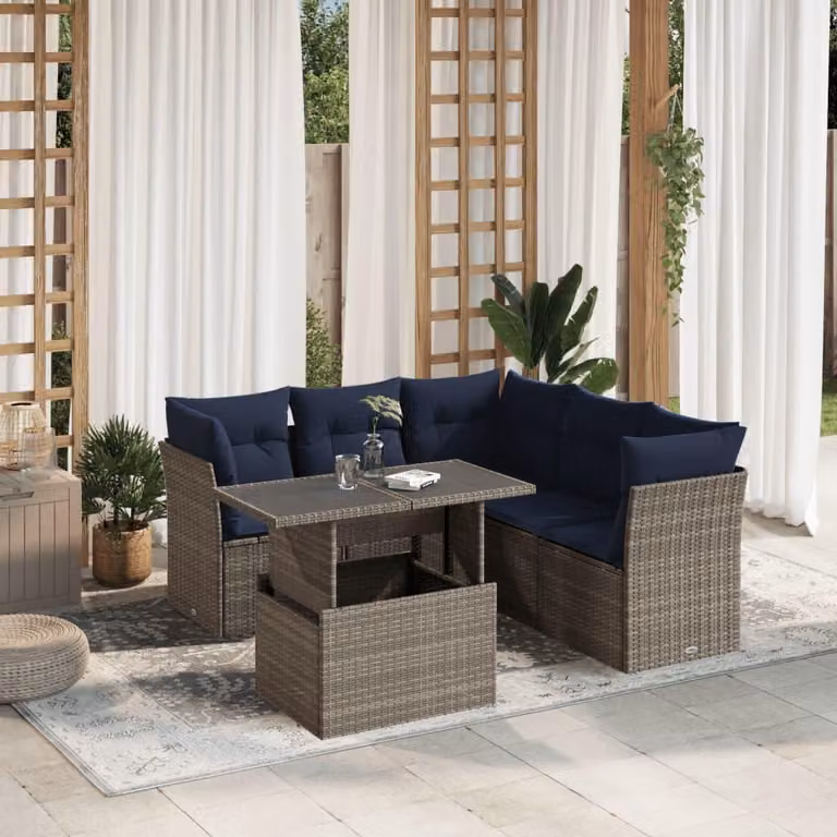 Maison Exclusive - Set di 6 divani da giardino con cuscini, grigio, polyrattan