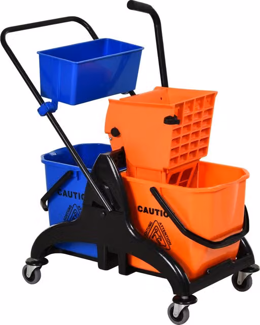 Carrello per pulizie professionale HOMCOM con 2 secchi da 26L e mop, in plastica e metallo, Arancio Blu, L: 78 cm, P: 45 cm, H: 95 cm – 1