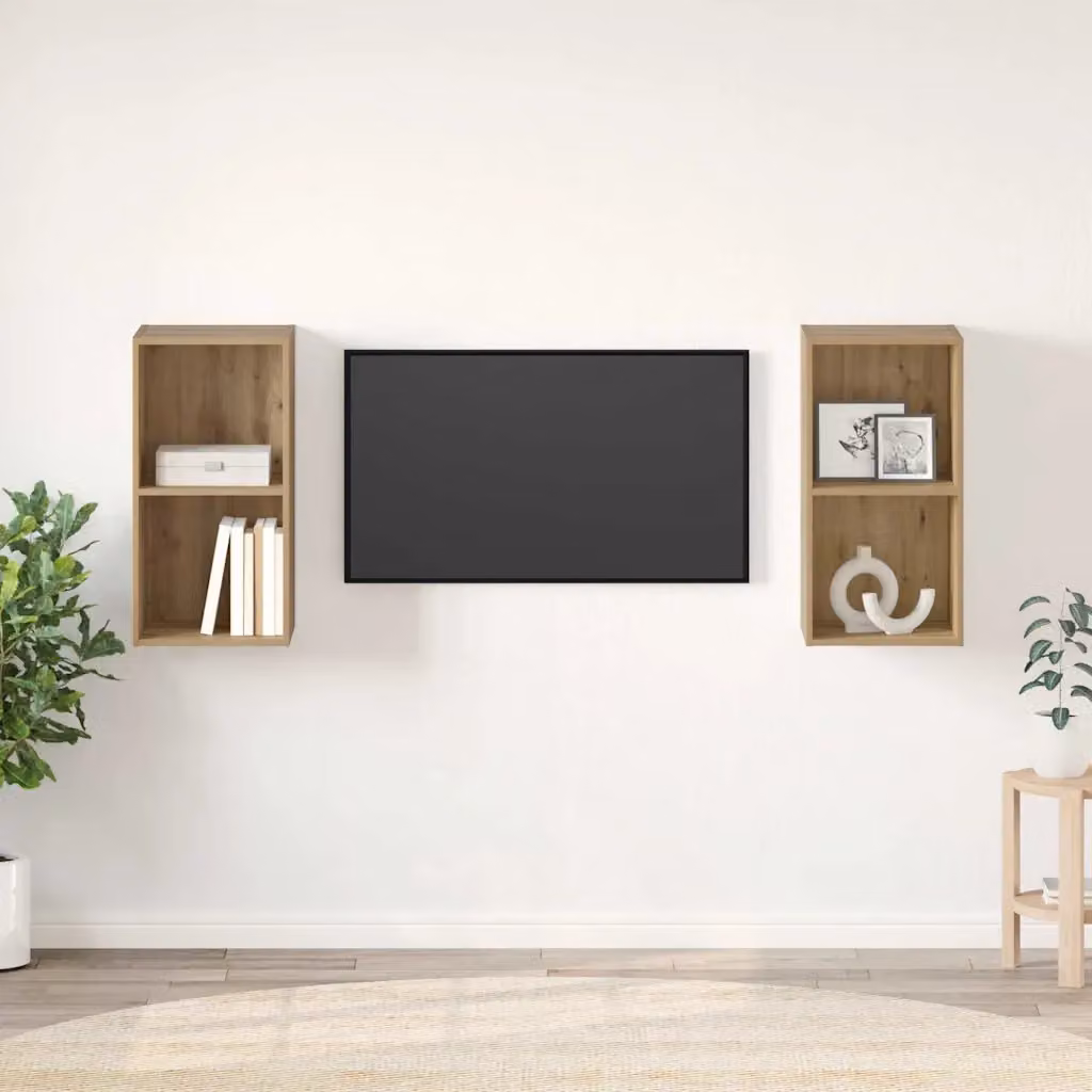 Set di 2 mobili TV vidaXL in legno ingegnerizzato color rovere artigianale marrone con finitura opaca per soggiorno