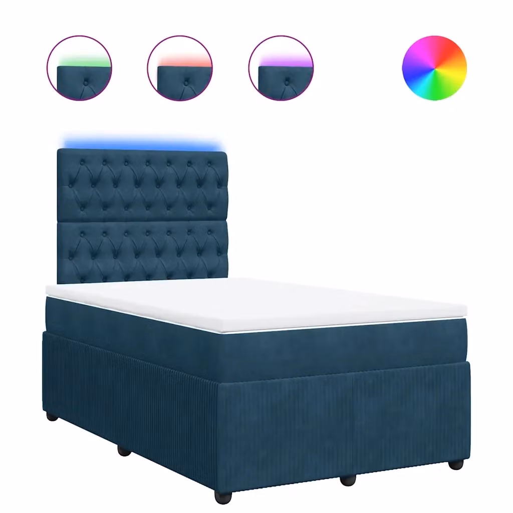 Letto Ibrido vidaXL con Materasso Blu e Struttura in Velluto, con Illuminazione Sotto il Letto e Porta USB, L/P: 120 x 200 cm – 2