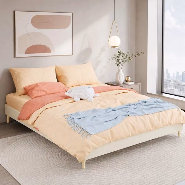 Struttura letto a piattaforma Modenuit in tessuto e metallo beige L 160 x P 200 cm