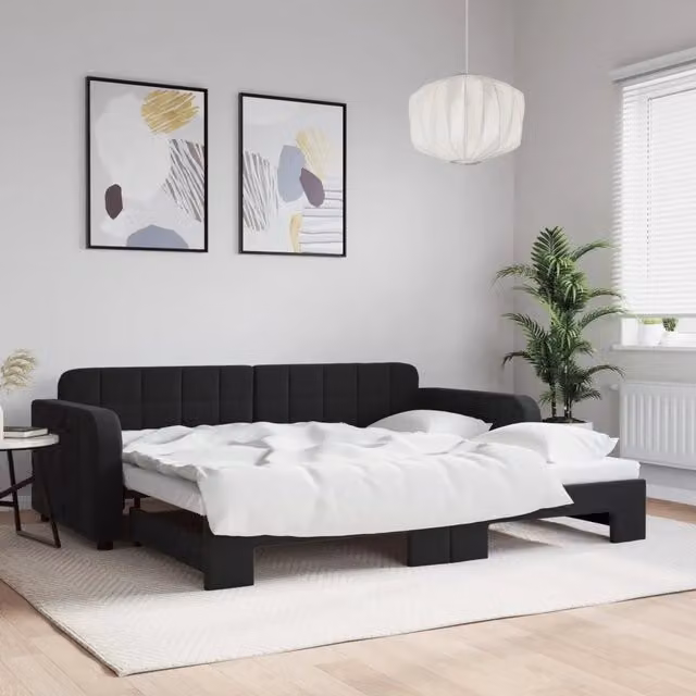Divano Letto con Letto Estraibile vidaXL in Velluto Nero con Funzione Notte L/P/H: 90 x 190 cm