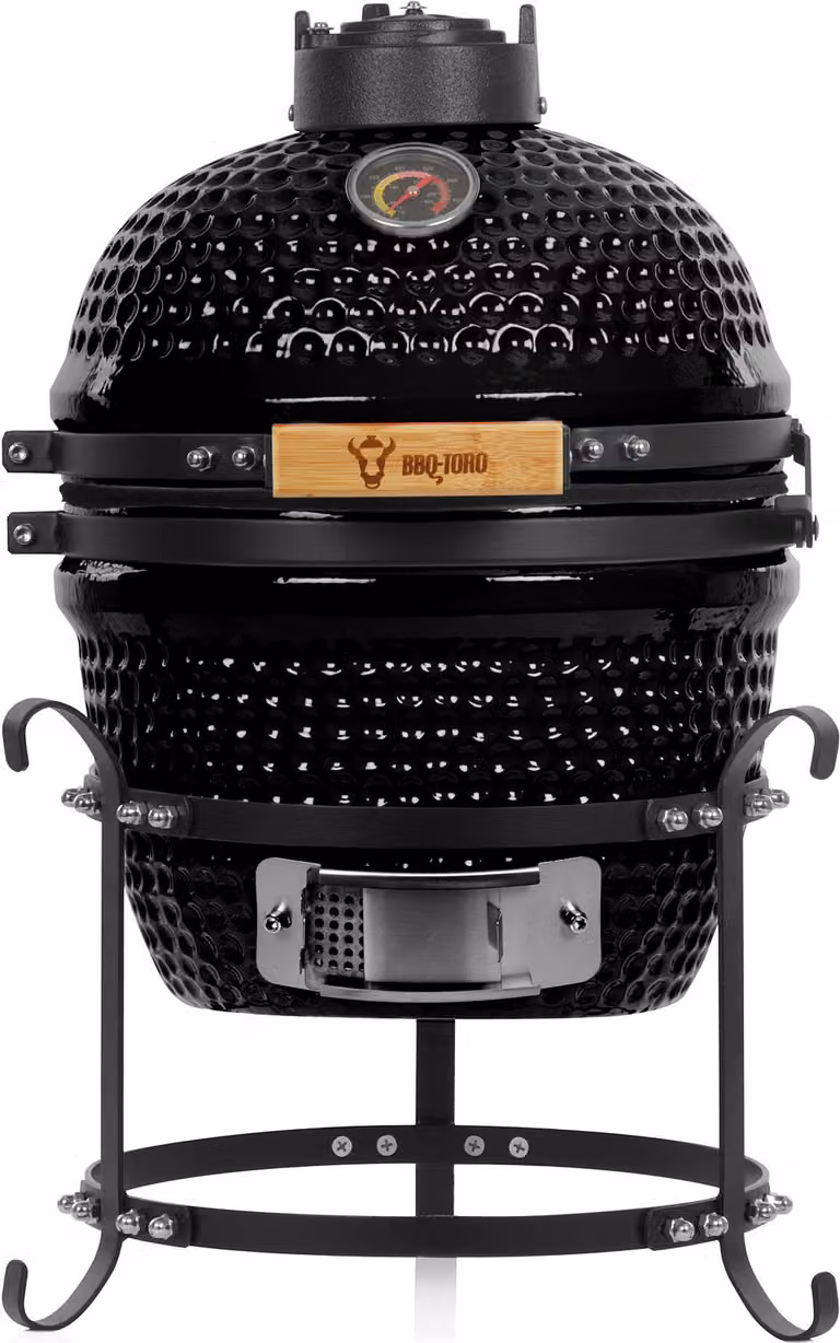BBQ-Toro Kamado Grill a carbonella Ø 32 cm "HAIIRO" con griglia e termometro, nero