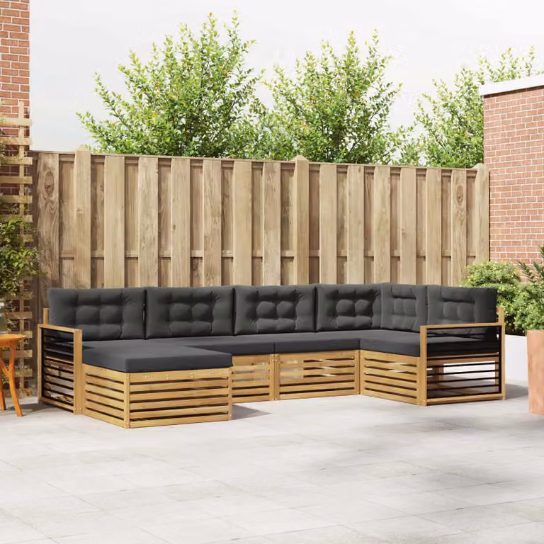 vidaXL Set di divani da esterno componibile a L in legno di acacia con 6 pezzi, Bianco e Antracite