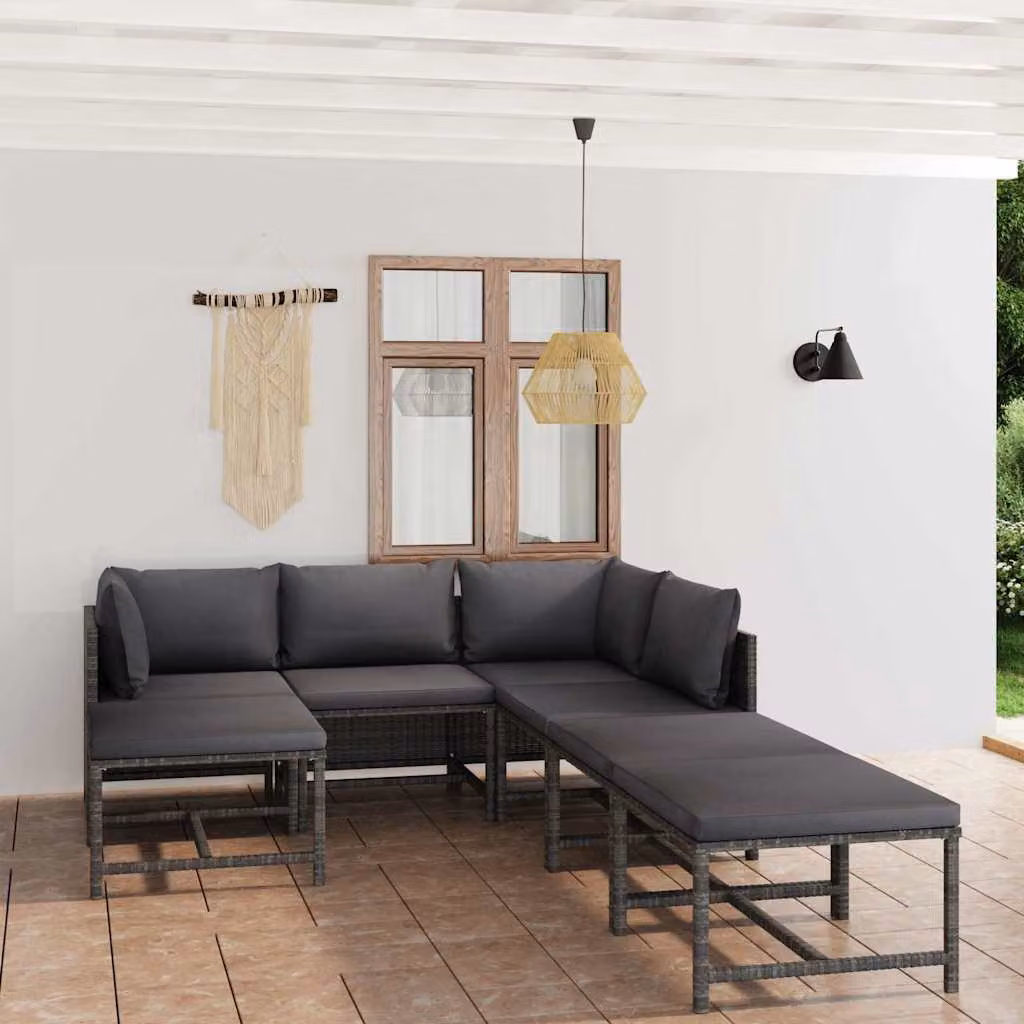 Set Divani da Giardino vidaXL 7 pz a Forma a L con Cuscini in Polyrattan Grigio Antracite e Struttura in Acciaio – 1
