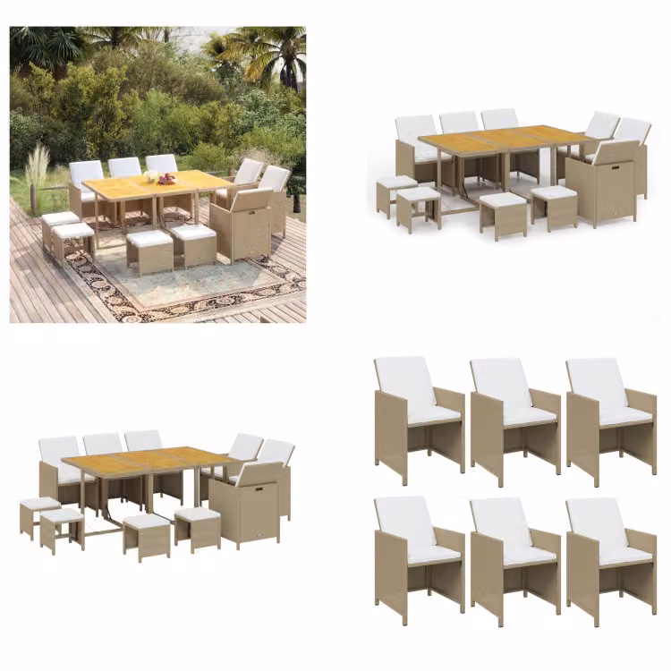vidaXL set da pranzo da giardino 11 pezzi con cuscini in poly rattan beige - Set da pranzo da giardino - Set da pranzo da giardino - Set da pranzo in poly rattan - Set da pranzo da esterno