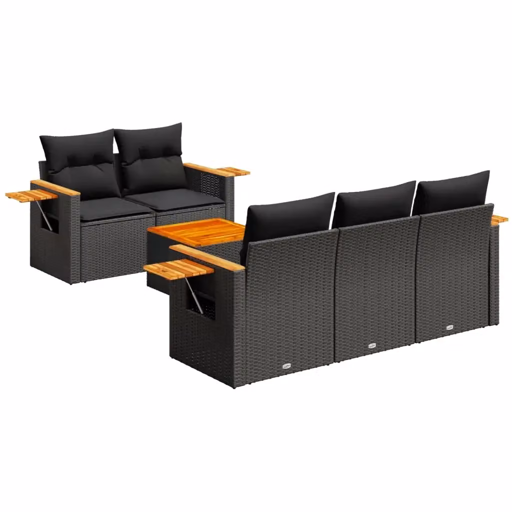 Set Divano da Giardino vidaXL 6 pz in Polyrattan Nero con Cuscini e Tavolino – 2