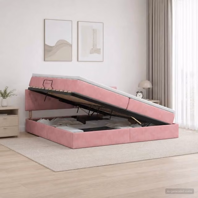 Letto con Contenitore vidaXL in Velluto Rosa con Testiera, L/P: 200 x 200 cm