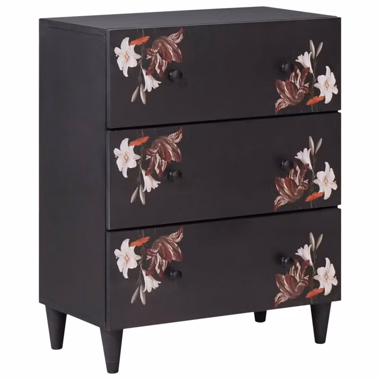 Armadio da stoccaggio moderno vidaXL in legno di mango massello con ante e cassetti, multicolore e nero, L: 60 cm, P: 33 cm, H: 75 cm