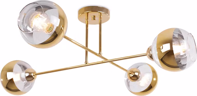 Lampada da soffitto Asturia oro a 4 luci con paralume in vetro dorato E27