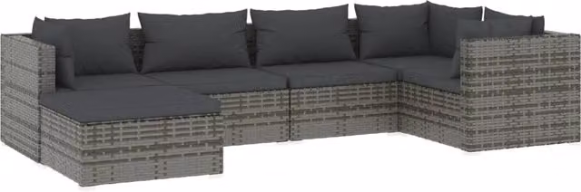 Set di mobili da giardino da 6 pezzi con cuscini in polyrattan grigio 02_0016877