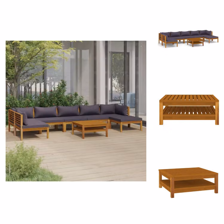 vidaXL Set di 8 pezzi per salotto da giardino con cuscino in legno massiccio di acacia - Set di mobili da giardino