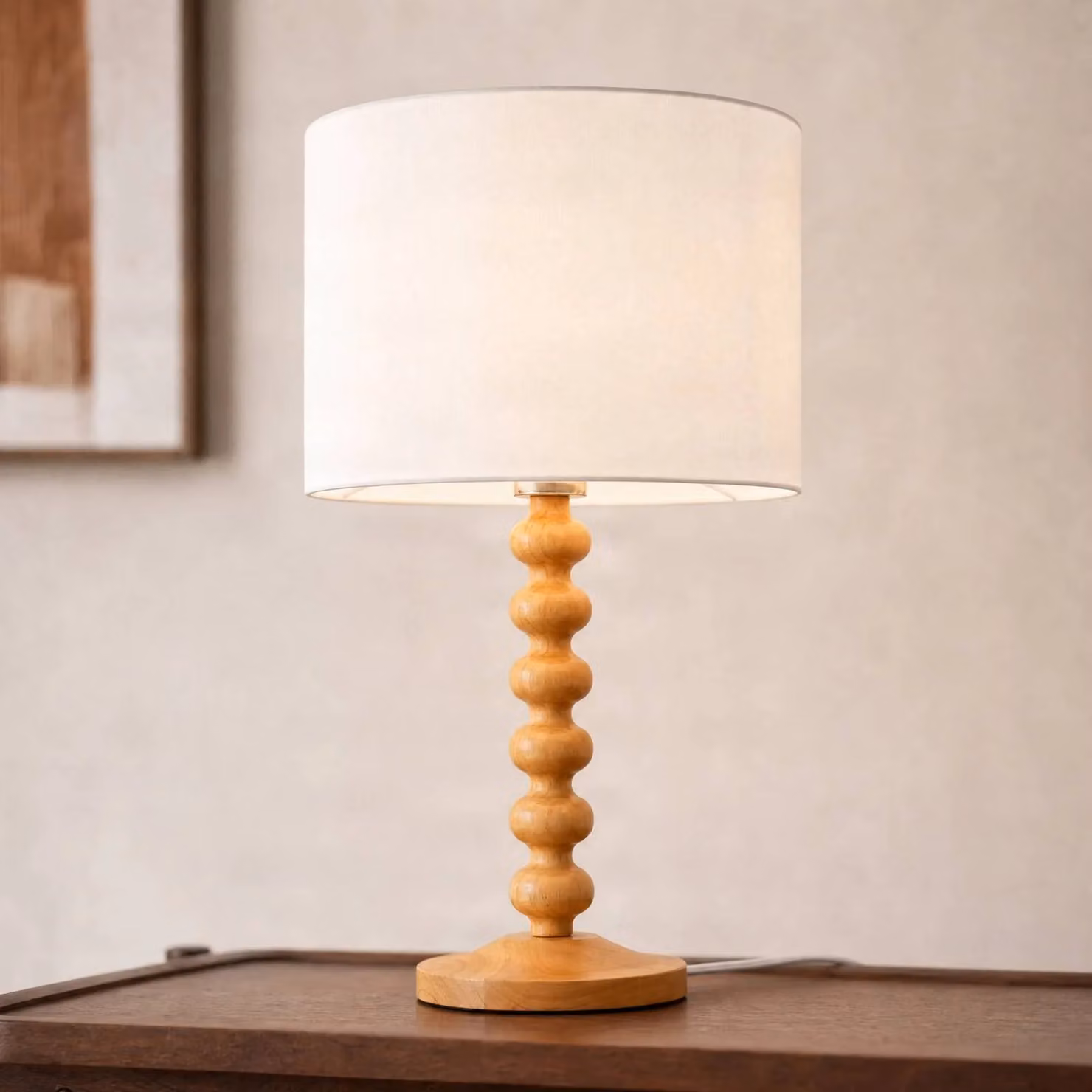 Lampada da tavolo Karlie Lucande, Legno chiaro, Legno, Lampada da tavolo