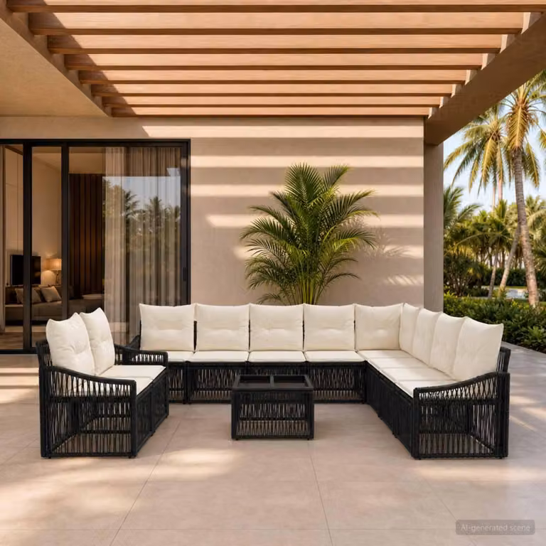 Maison Exclusive - Set da giardino composto da 11 pezzi, divano in rattan sintetico nero