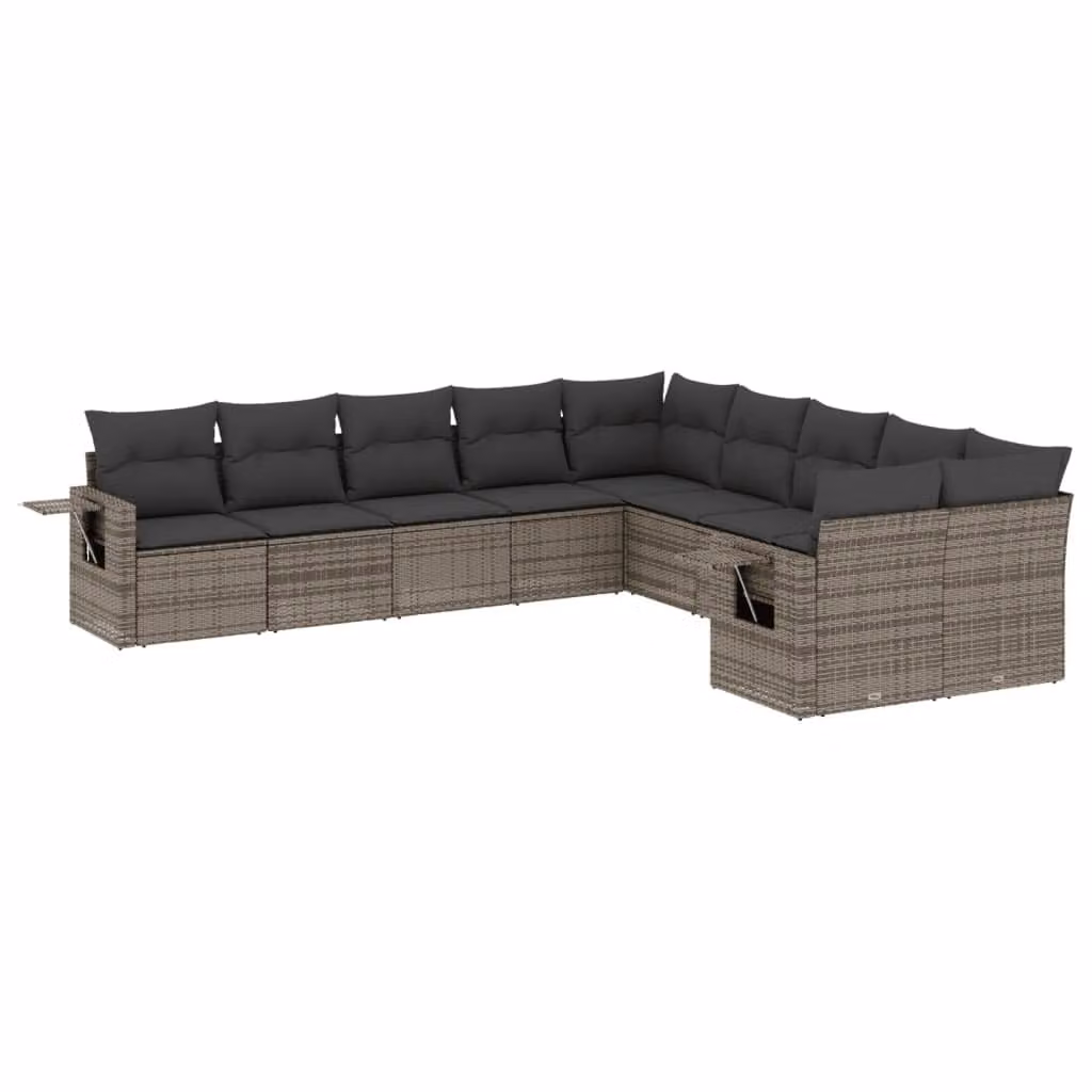 Set Divano da Giardino 10 pz con Cuscini Grigio in Polyrattan