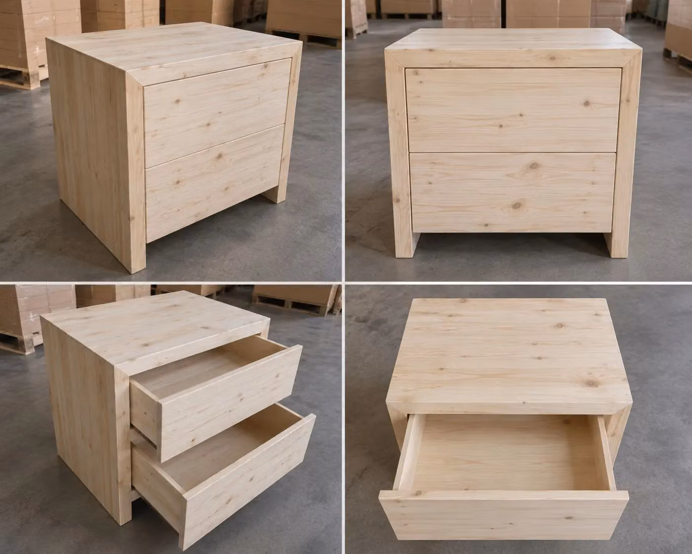 Comodino classico con 2 cassetti in legno massello di abete grezzo Mobili 2G L/P/H: 55 x 40 x 45 cm – 1