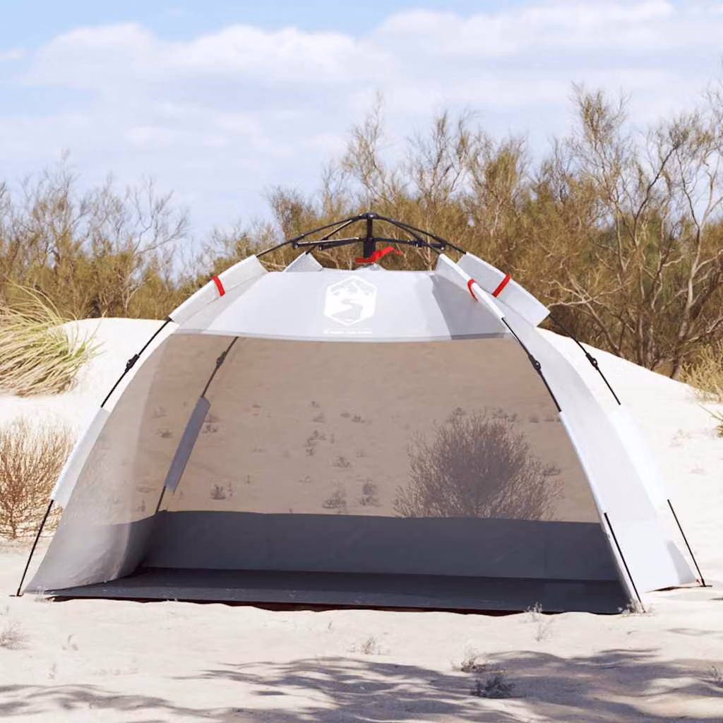 vidaXL Tenda da Spiaggia per 2 Persone Grigia Impermeabile in Poliestere L: 195 cm, P: 115 cm, H: 101 cm