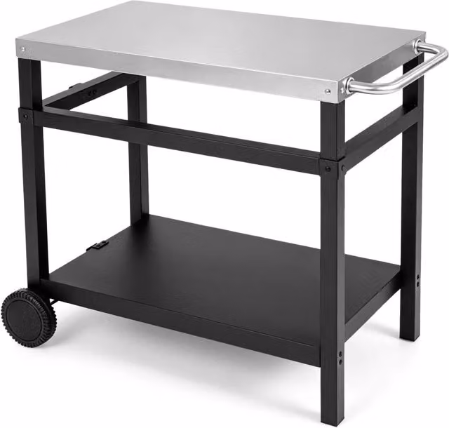 Carrello da servizio per barbecue DESIGN IN nero con 2 ripiani in metallo e ruote per esterno