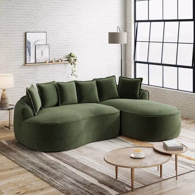 Divano Angolare Modulare Chaise Longue con Cuscini ¨C Xylo ¨C Chenille Verde