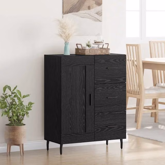 Credenza Buffet con Cassetto vidaXL Moderna in Nero, L: 69,5 cm, P: 34 cm, H: 90 cm