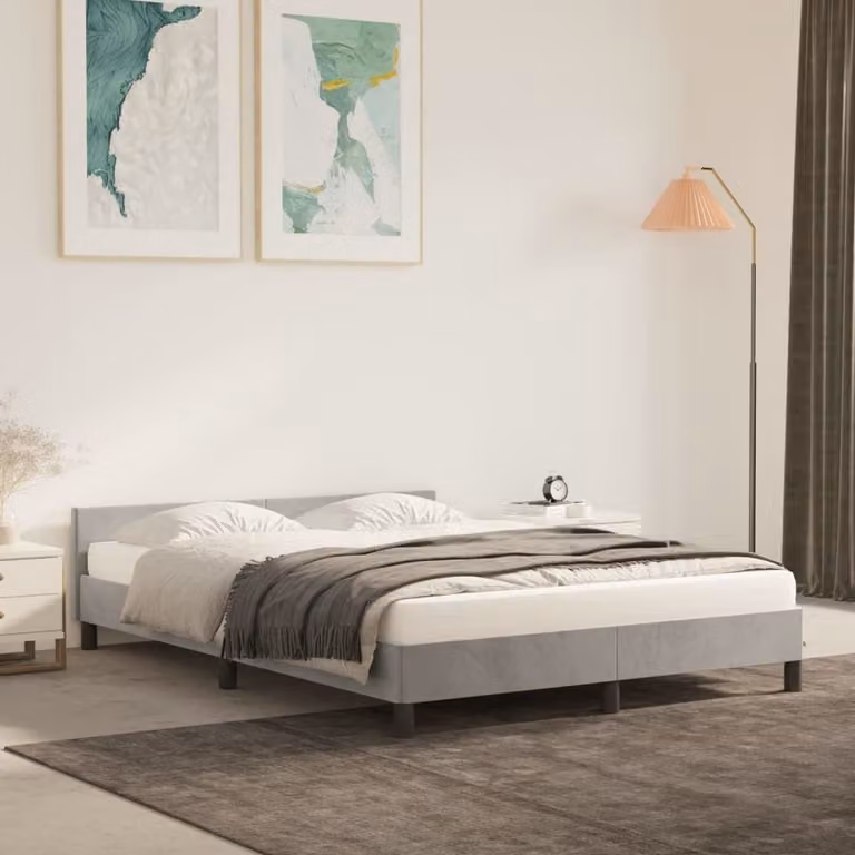 The Living Store Struttura letto con testiera in velluto grigio chiaro 140x200 cm