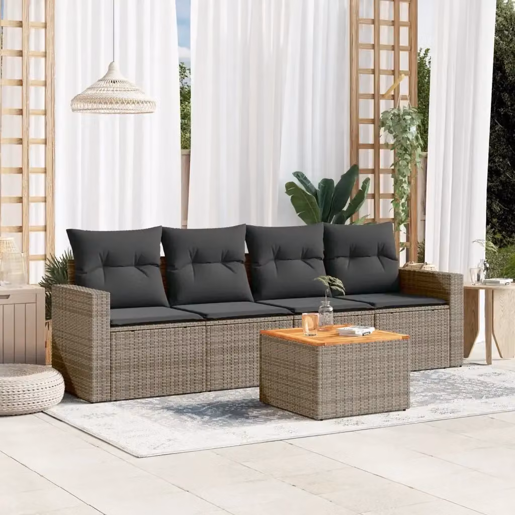 Set Salotto da Giardino 5 Pezzi DESIGN IN in Polyrattan con Cuscini Grigio e Marrone e Tavolino – 2