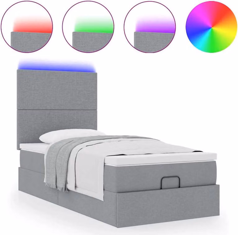 Pouf Letto con Materasso e LED Grigio Chiaro 90x200 cm Tessuto