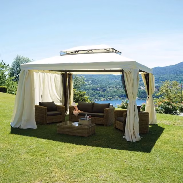Cheonda Gazebo Nebraska con tende laterali Greenwood antracite e beige L: 400 cm, P: 300 cm, H: 300 cm