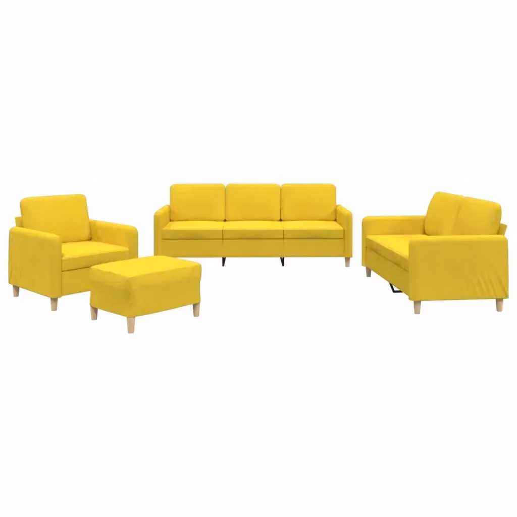 Set di divani vidaXL da 4 pezzi in tessuto giallo con cuscini, include divano a 3 posti, divano a 2 posti e pouf – 2