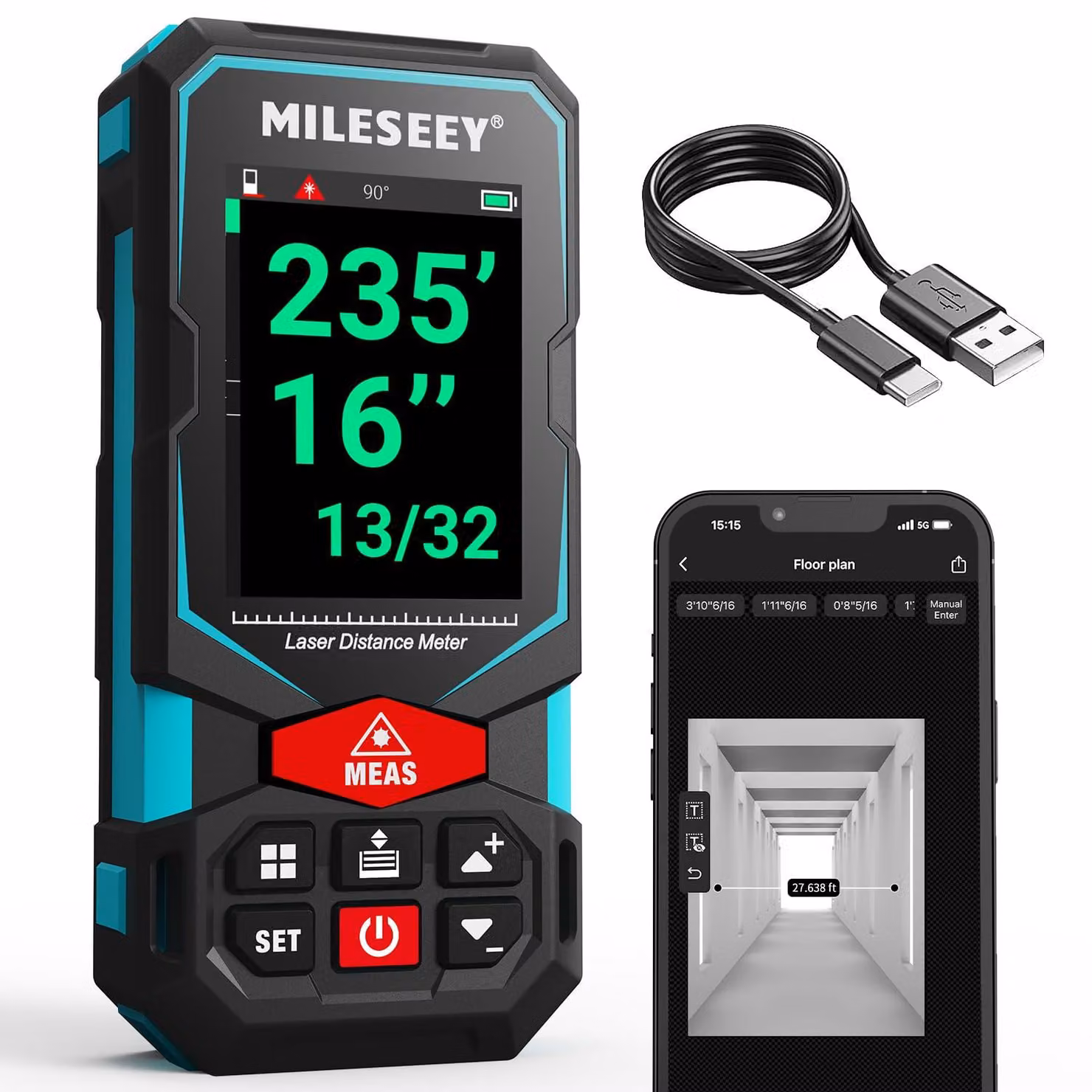 Misuratore laser, portata 100 metri, con versione app, telemetro laser