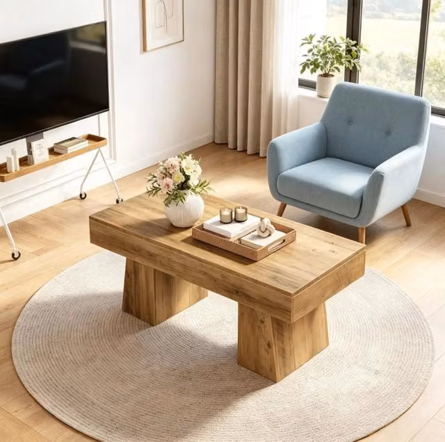 Tavolino da caffè rettangolare in MDF marrone 120x60x50 cm con piedini regolabili