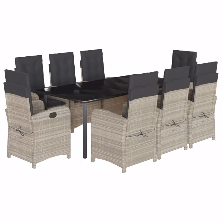 Set Pranzo da Giardino 9pz con Cuscini Grigio Chiaro Polyrattan