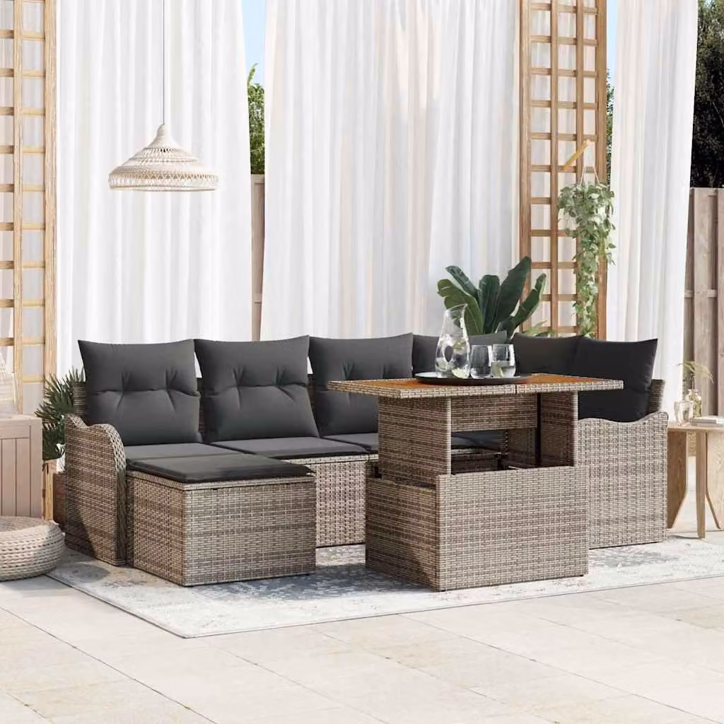 Maison Exclusive - Set da giardino composto da 7 pezzi, divano, colore grigio, realizzato in rattan sintetico