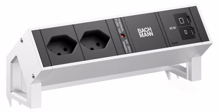 BACHMANN DESK2 2xCH 90° 1xUSB C/C 45W, L=0,2 m, acciaio inossidabile