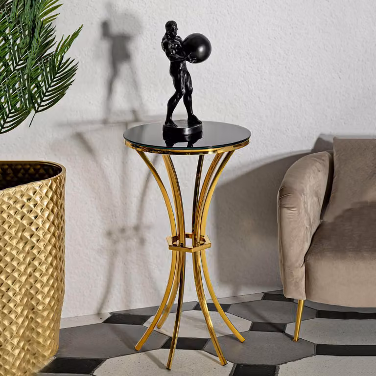 Datelosa - Tavolino da Salotto, 50x50x92h cm oro, Forma Rotondo