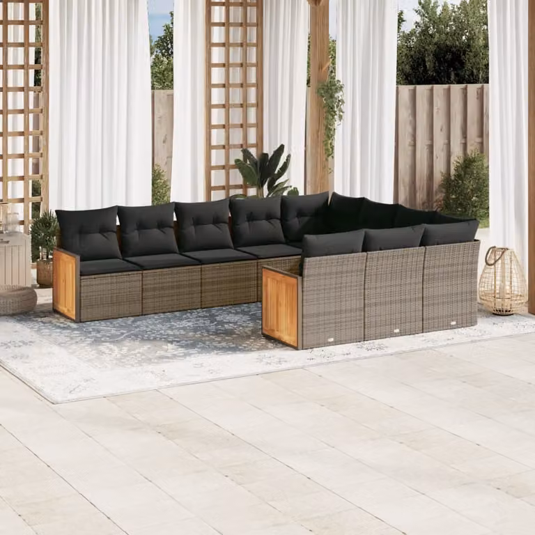 Maison Exclusive - Set Divano da Giardino 10 pz con Cuscini Grigio in Polyrattan
