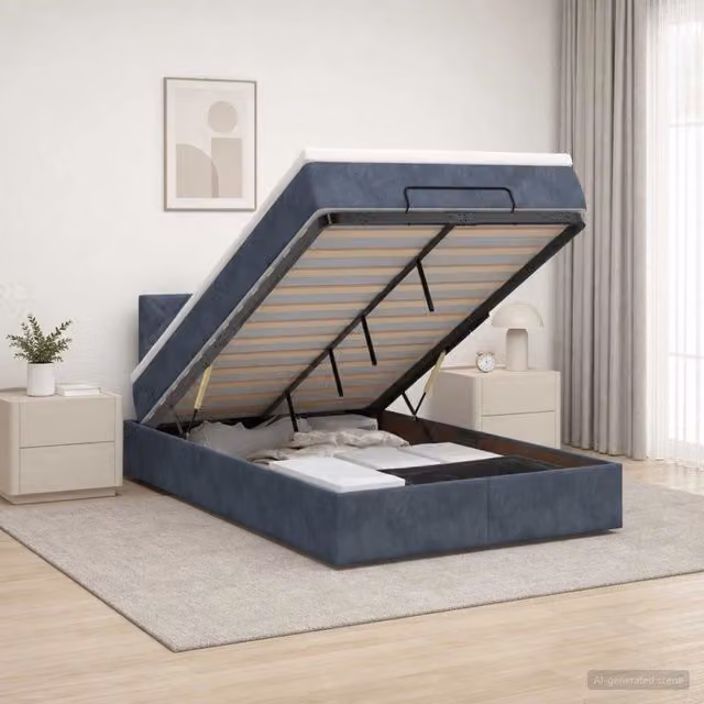 Letto Ottomano con Materasso Ibrido e Illuminazione LED vidaXL, Grigio, L/P/H: 120 x 200 x 88 cm – 1