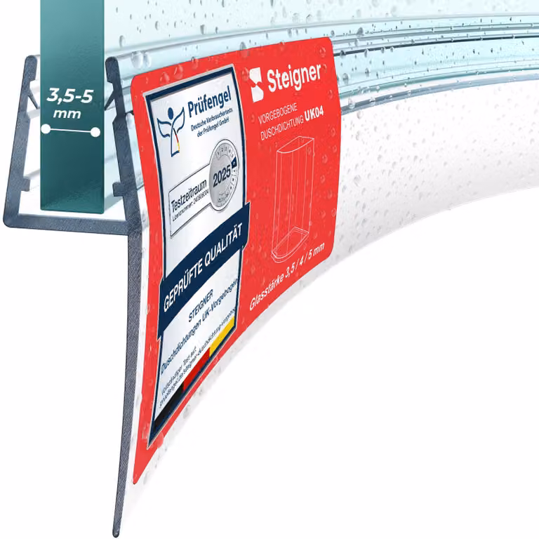 STEIGNER Guarnizione doccia, 80cm, per spessore vetro 3,5/4/ 5 mm, guarnizione semicircolare in PVC, UK04