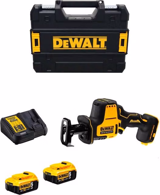 Mini-Sega Universale DeWALT DCS369P2T Gialla con 2 Batterie da 5,0 Ah e Caricabatterie DCB115 in Valigetta TSTAK II – 1