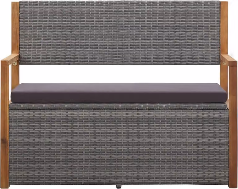 Cassapanca 115 cm in Polyrattan e Legno Massello Acacia Grigia